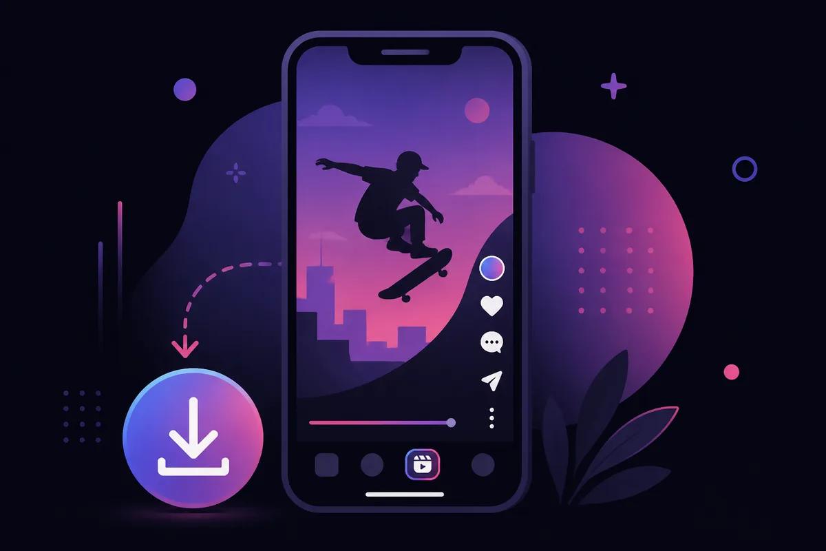 Illustration of downloading a Facebook Reel to a smartphone using a browser downloader