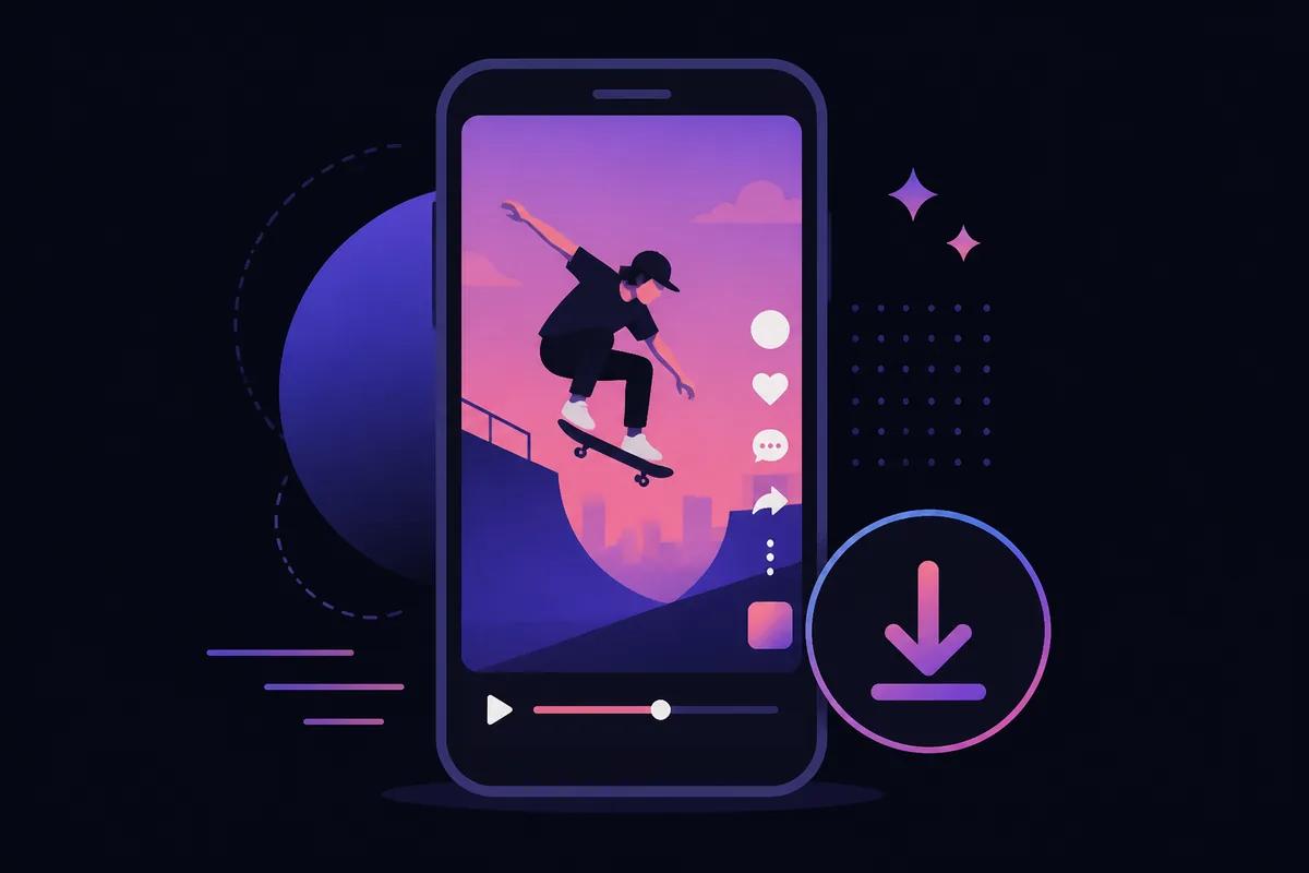 Illustration of downloading a vertical YouTube Shorts video to a phone