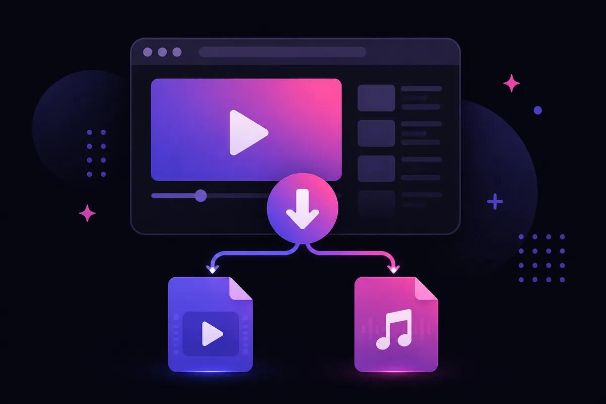 Illustration of ripping a YouTube video to MP4 and MP3 files on computer and phone