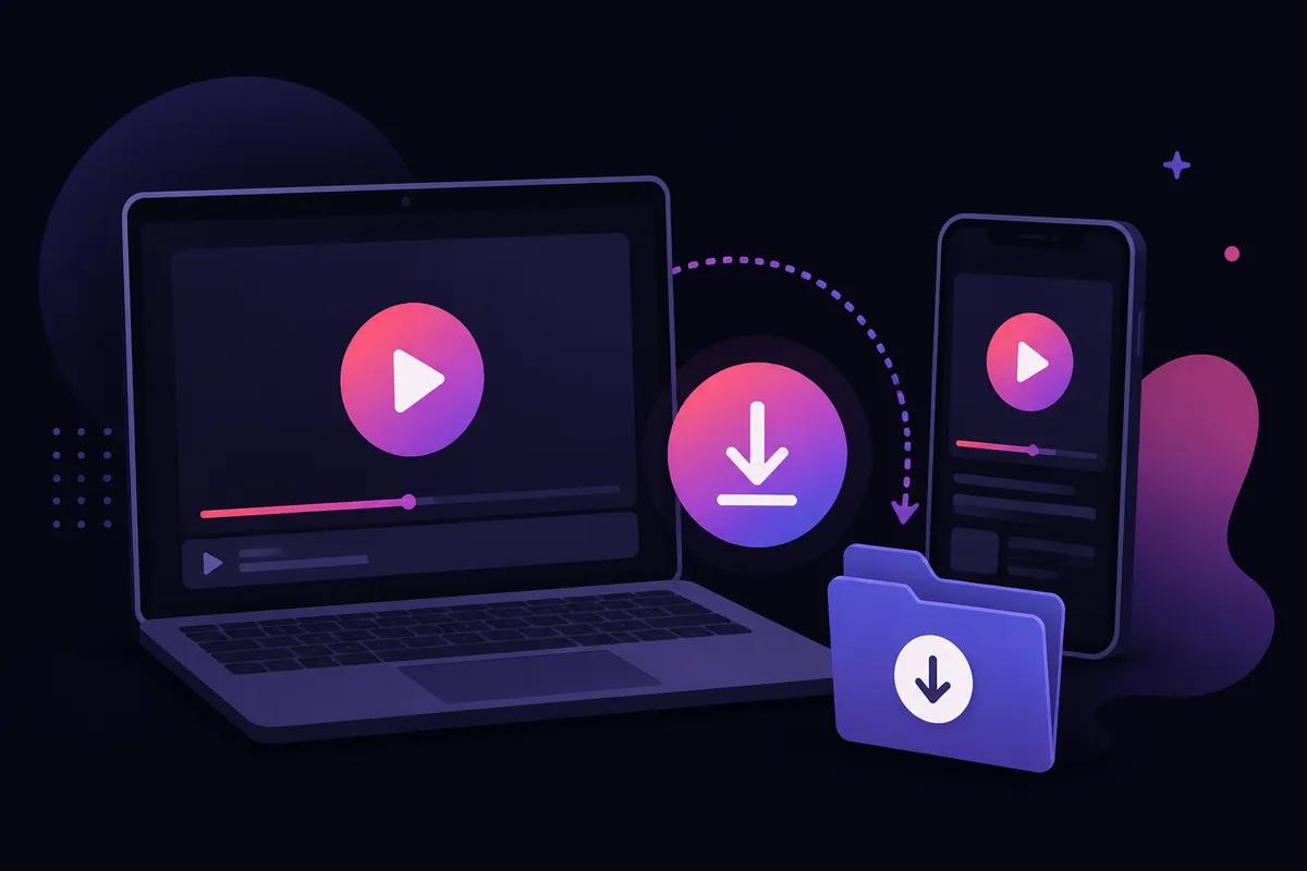 Illustration of saving a YouTube video to phone and laptop using a browser downloader