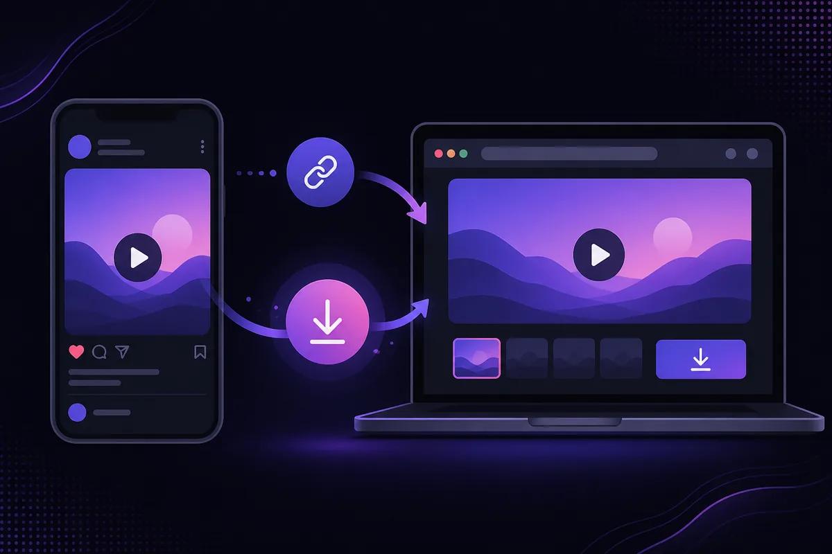 Illustration of saving an Instagram video to your phone using a browser downloader
