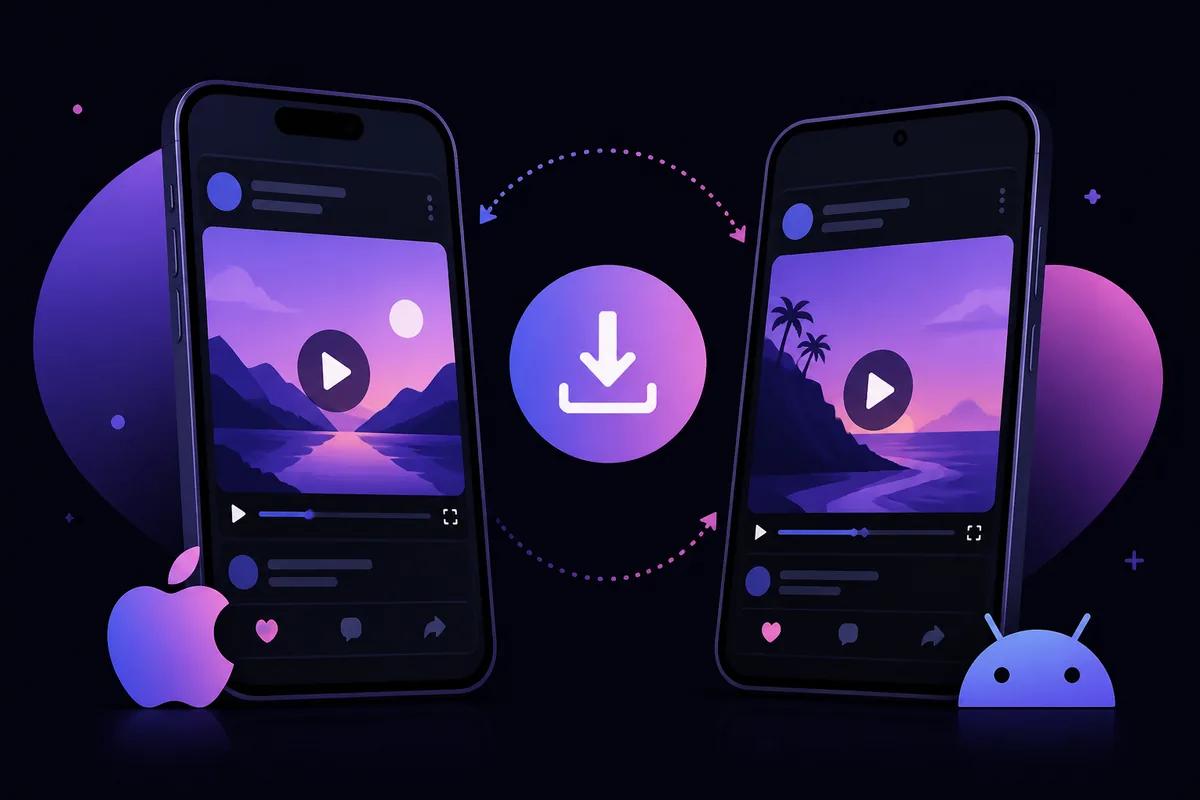 Illustration of saving a Facebook video to iPhone and Android phones